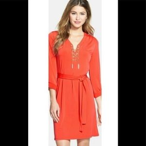 New Michael Kors Orange chain lace up dress Large